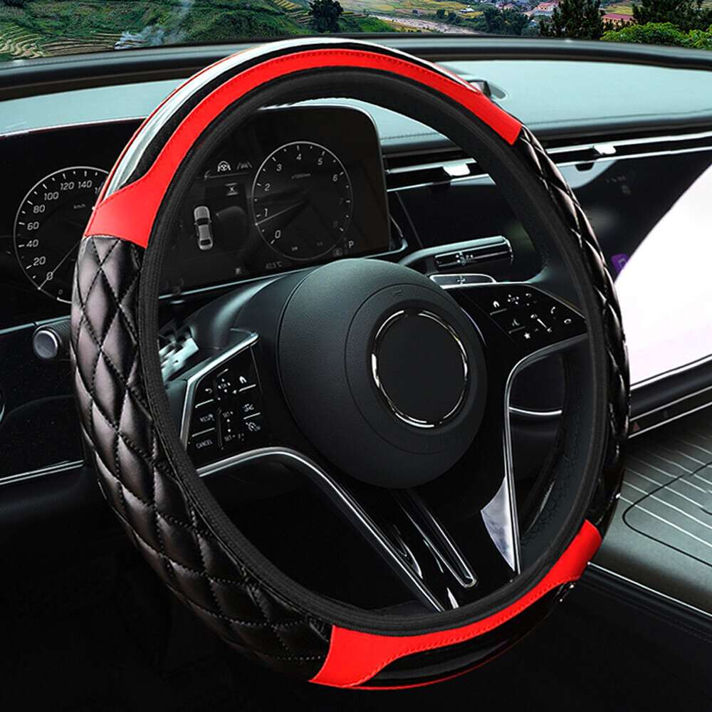 15” Carbon Fiber Leather Automotive Steering Wheel Cover Car Accessories 38cm