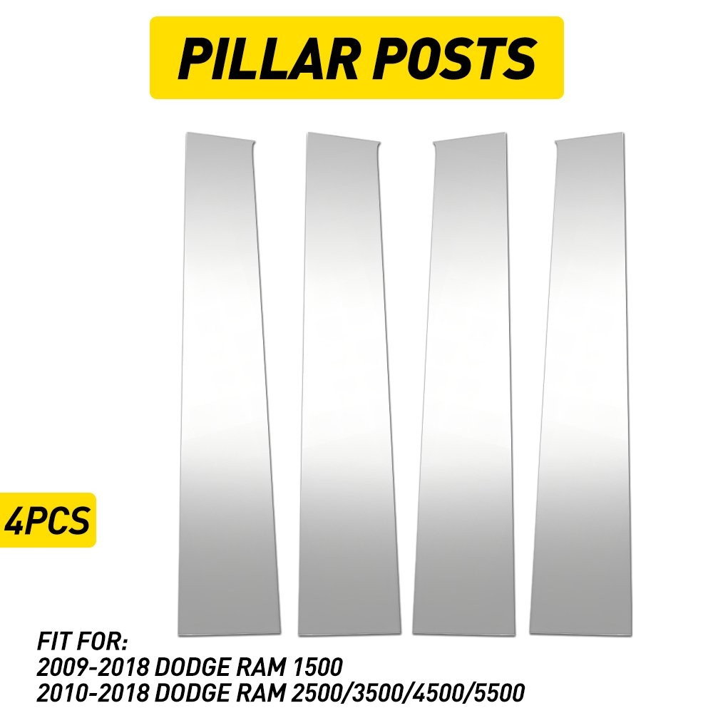 For 2009-2018 Dodge Ram Crew/Quad Cab 1500 Chrome Pillar Post Trim Covers 2SET C