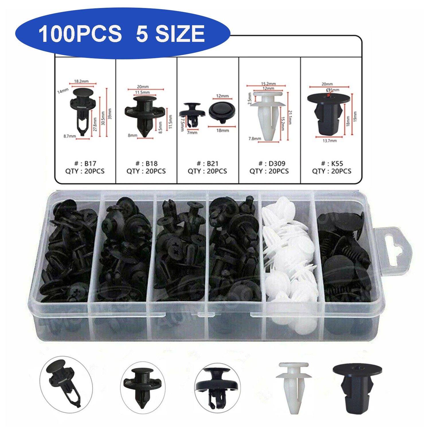 100Pcs kit For Toyota Fasteners Trim Panel Clips Bumper Fender Push Pin Rivets