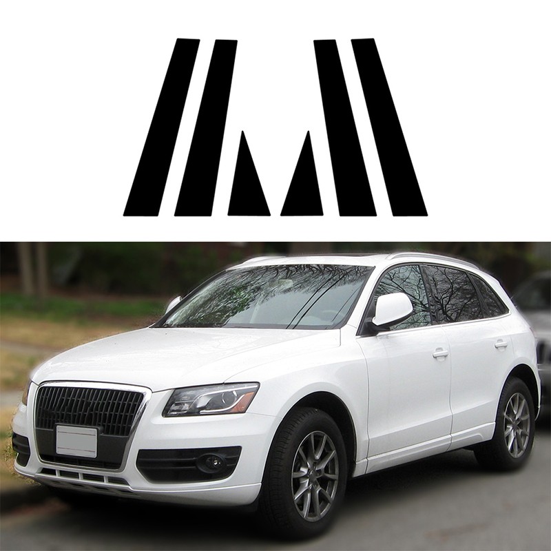 6pcs Glossy Black Polycarbonate Window Pillar Posts Fit For Audi Q5 8R 2009-2017