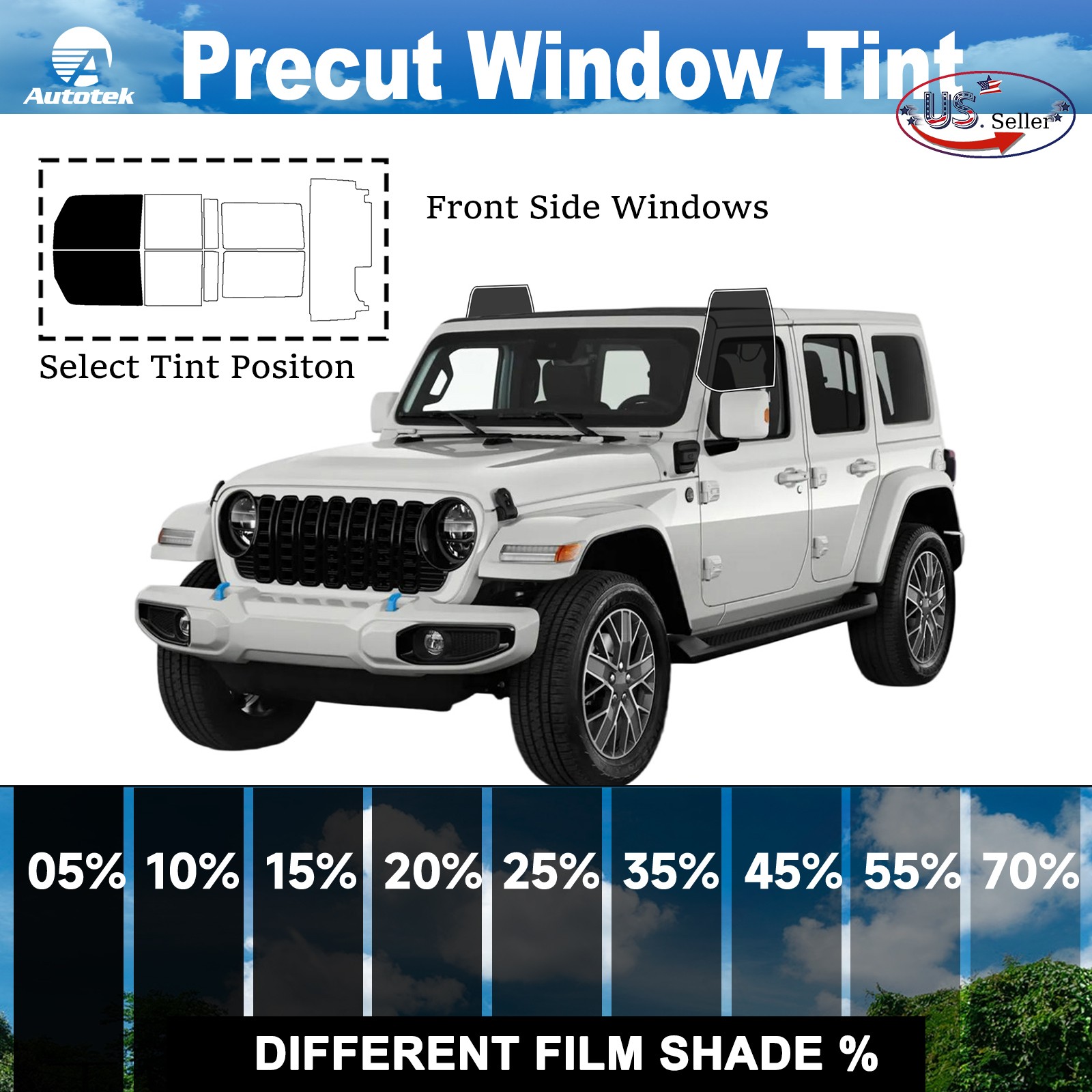 Window Privacy Film PreCut Window Tint 2Ply For 2018-2025 Jeep Wrangler JL 4door