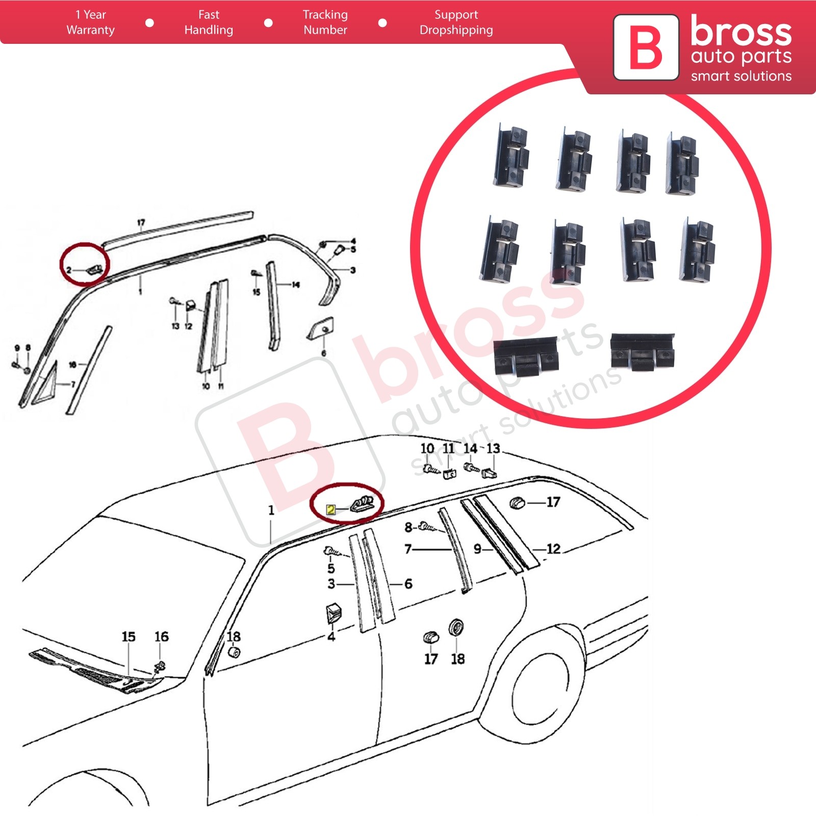 10 Pieces Roof Drip Rail Moulding Clamp for BMW 5 Series E34 7 Series E32 E38