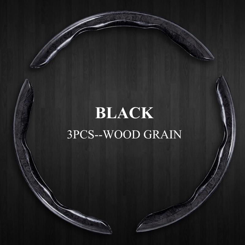 Wood Grain Steering Wheel Cover Universal 15 inch PVC Leather Anti-Slip 3 PCS