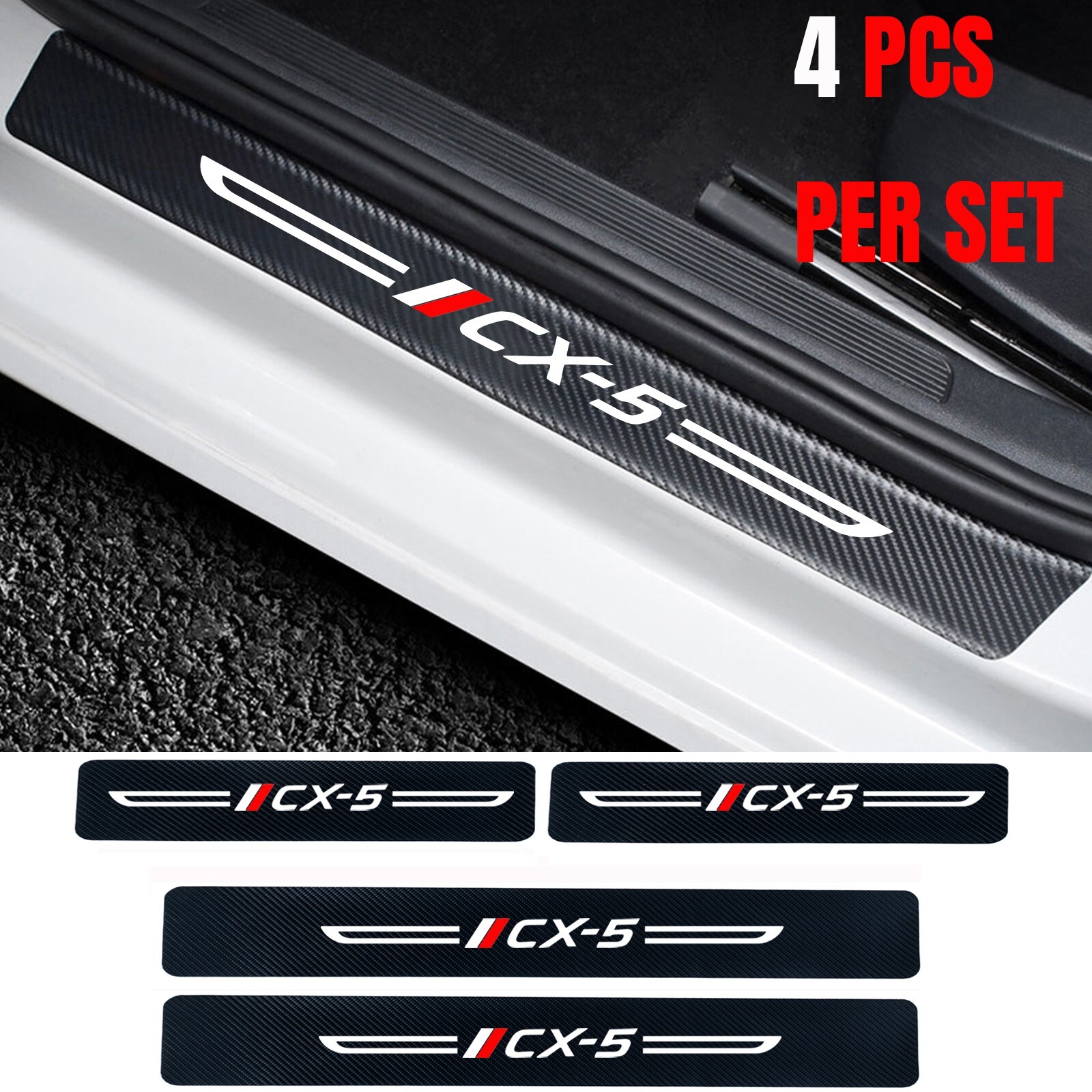 4Pcs Carbon Fiber Leather Car Door Sill Protector Stickers for Mazda Cx5 Cx-5