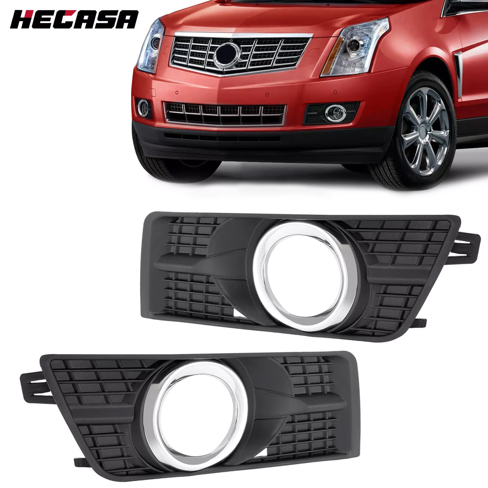 HECASA Fog Light Cover Bezel Chrome For Cadillac SRX 2010-2016 Left&Right Side