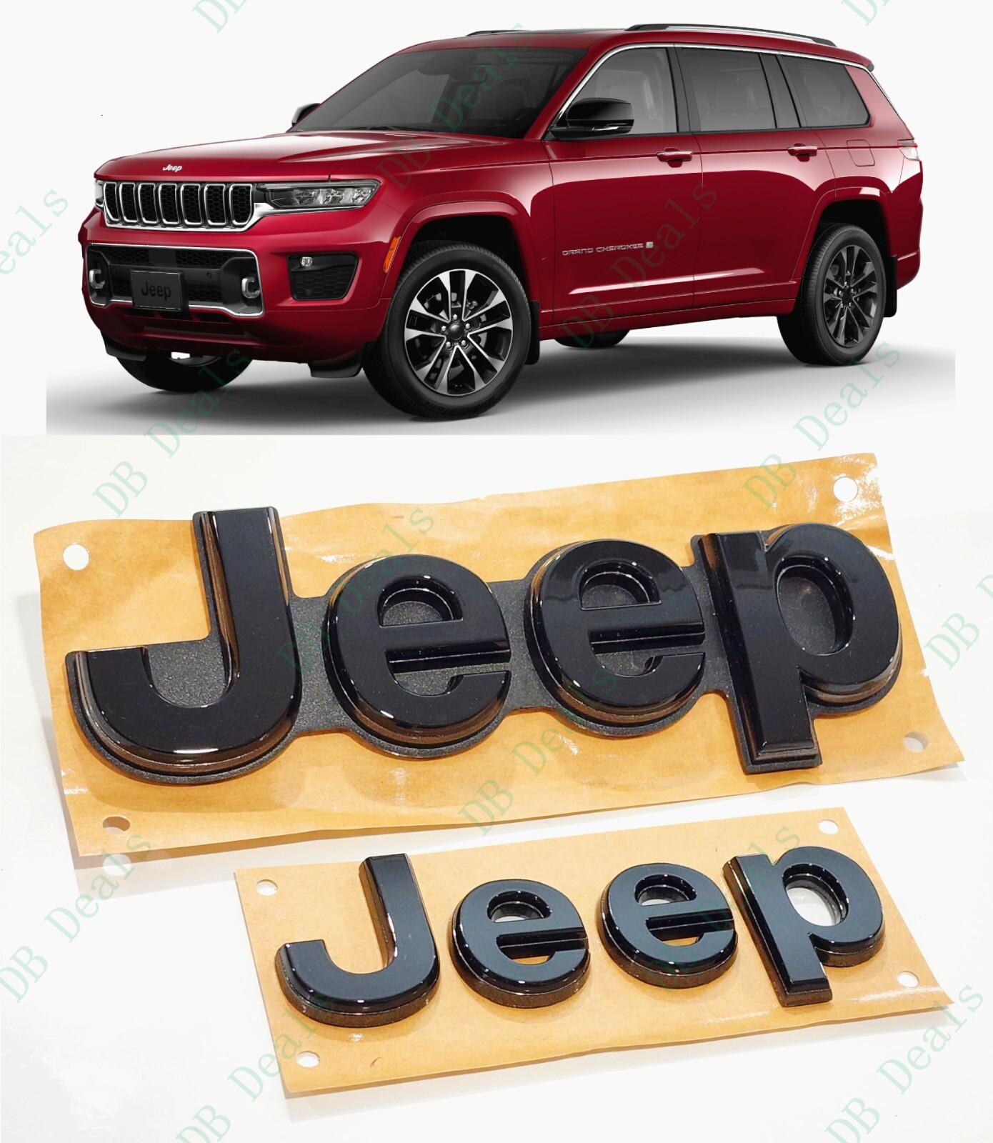 2PCS Gloss Black Gray Front Rear Jeep Emblems Fit 2021+ Jeep Grand Cherokee L WL