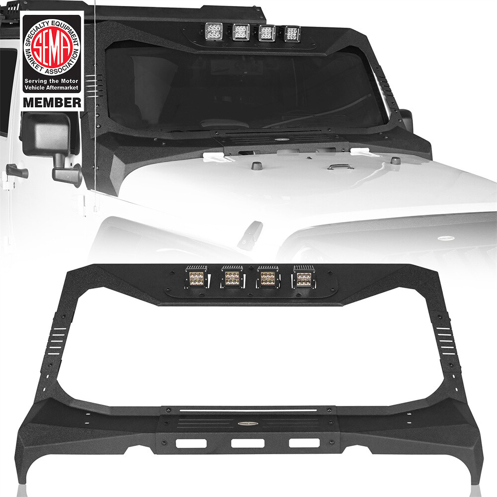 Windshield Frame Cover Visor Cowl Body Armor Guard for Jeep Wrangler JK 07-18