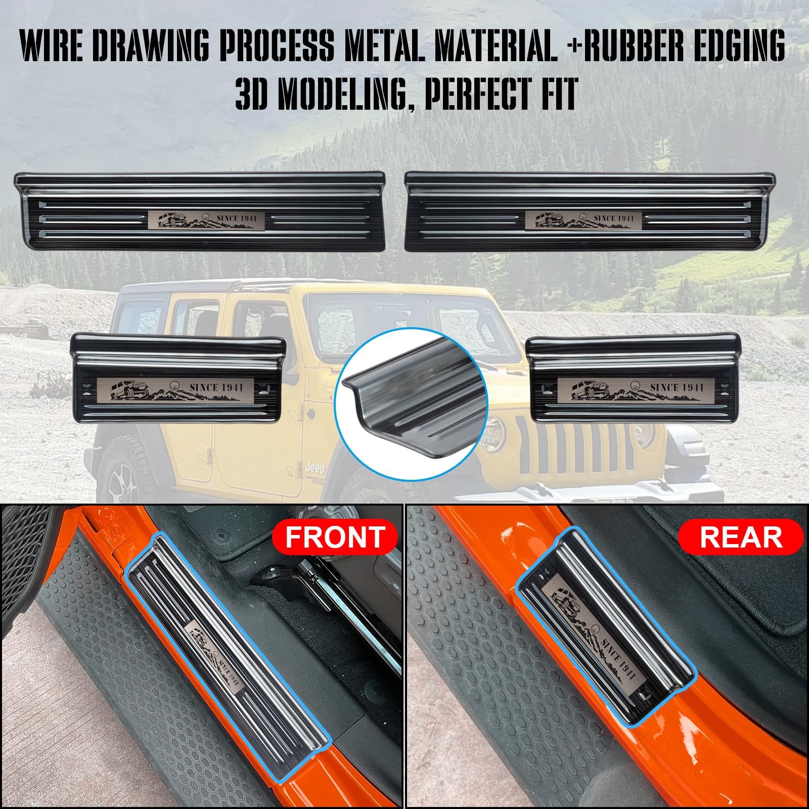 304 Stainless Steel Door Sill Guards Compatible with Jeep Wrangler JL JLU 201…