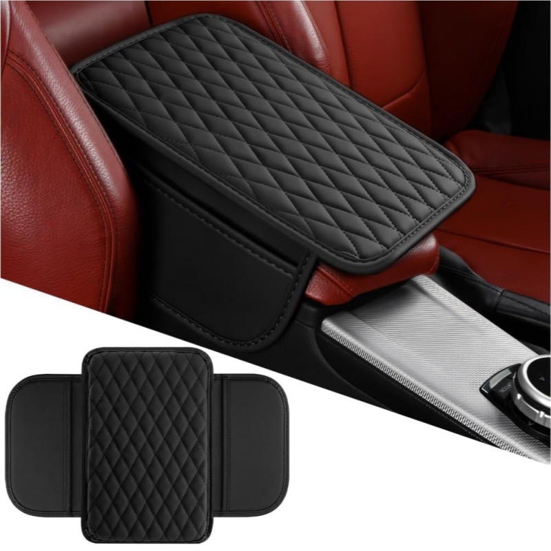 Car Center Console Cover with 2 Storage Bags PU Leather Armrest Cover Waterproof