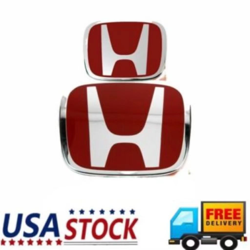 Red Front Grille Trunk Emblem For 2018-23 Honda Accord Sport Touring Badge 2PCS
