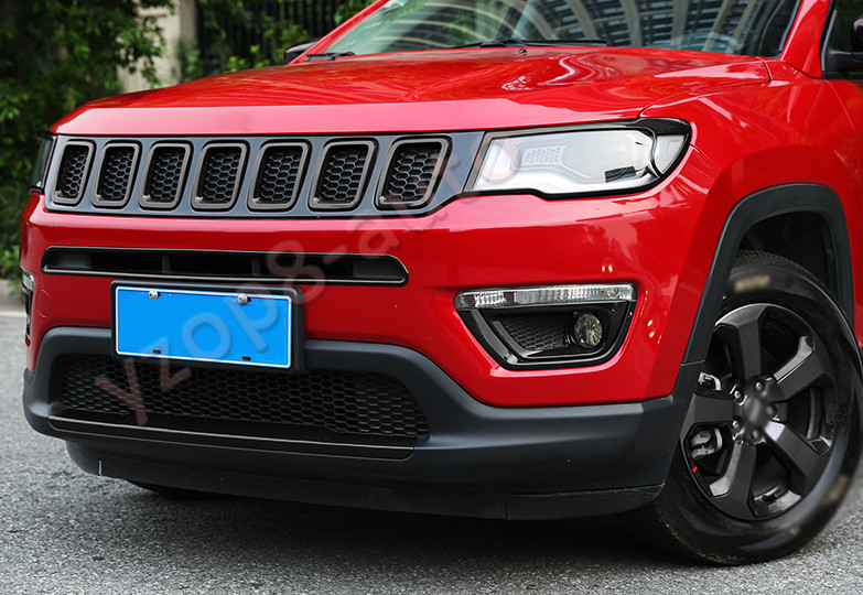 Fit For Jeep Compass 2017-2020 ABS Black Front Headlight Lamp Cover Trim 2PCS