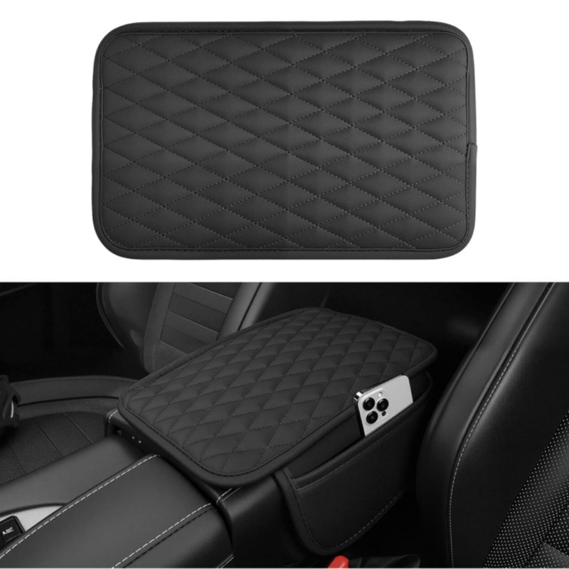 Car Center Console Cover with 2 Storage Bags PU Leather Armrest Cover Waterproof