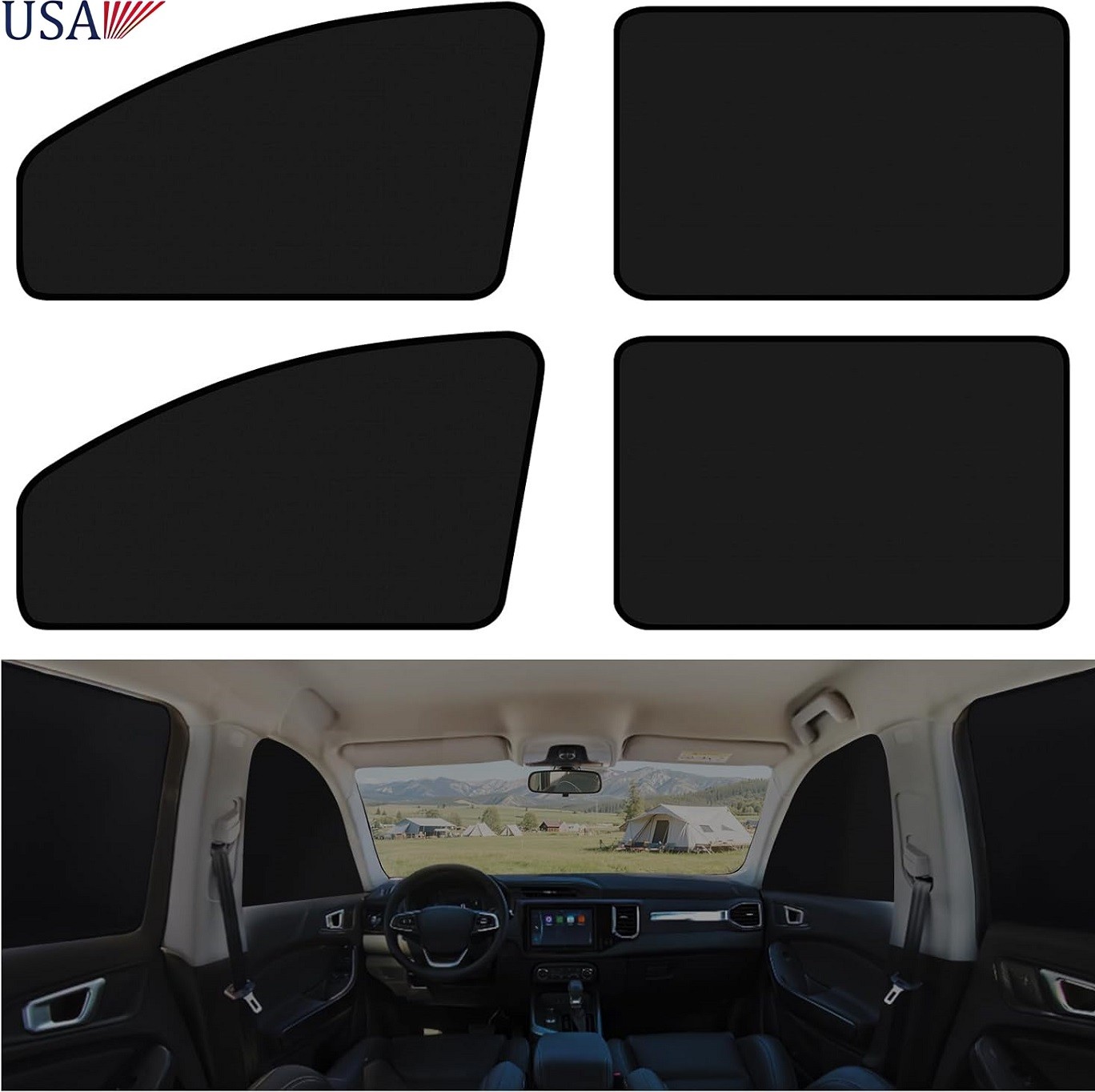 4× Magnetic Car Side Front Rear Window Sun Shade Cover Mesh Shield UV Protection