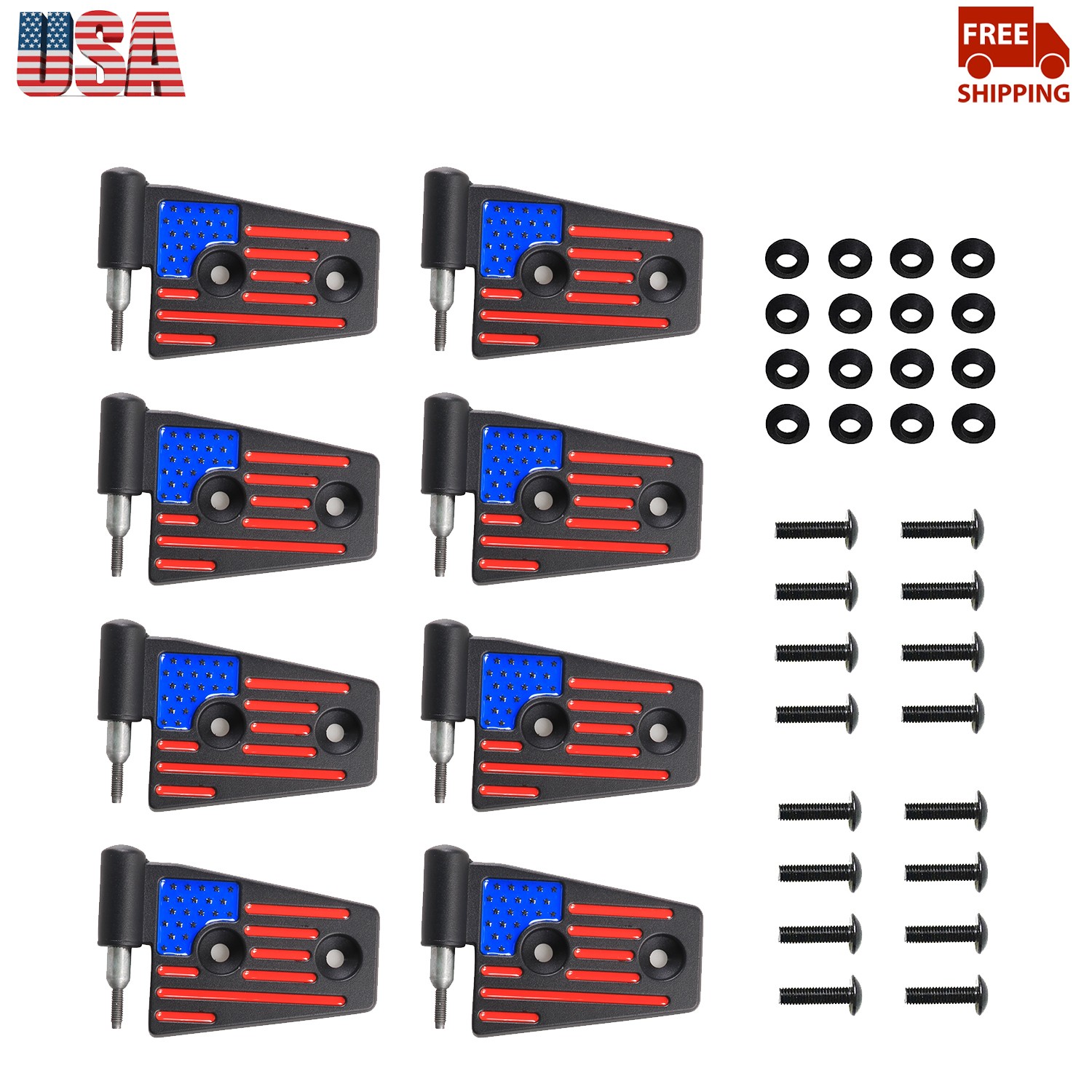 8PCS US Flag Multicolor Aluminum Door Hinge Kit For Jeep Wrangler JK 2007+ 4Door