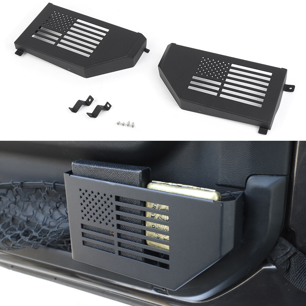 2PCS Front Door Net Pocket America Flag Pattern For Jeep Wrangler JL JLU JT 18+