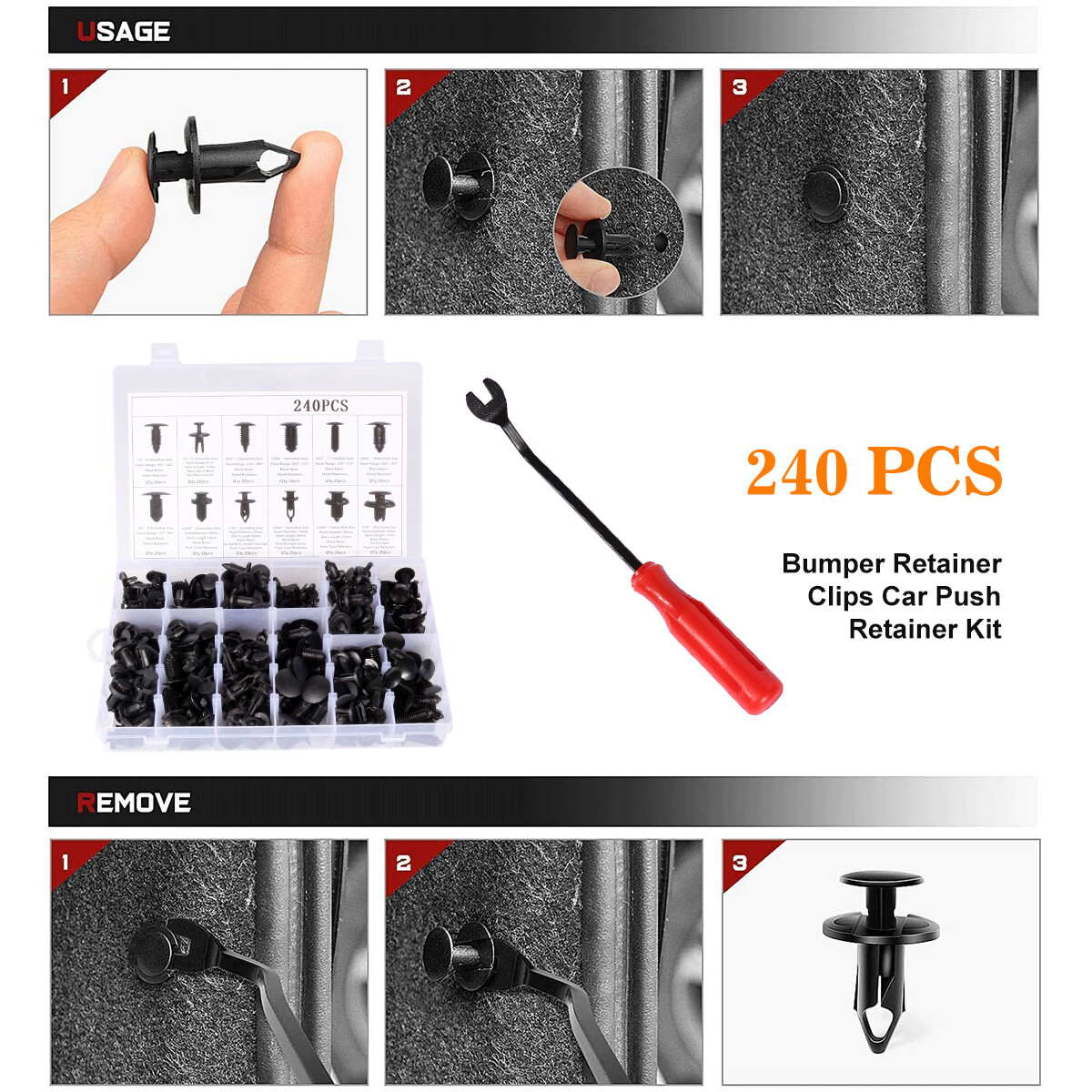 240PCS Bumper Retainer Clips Car Plastic Rivets Fasteners Push Retainer Kit