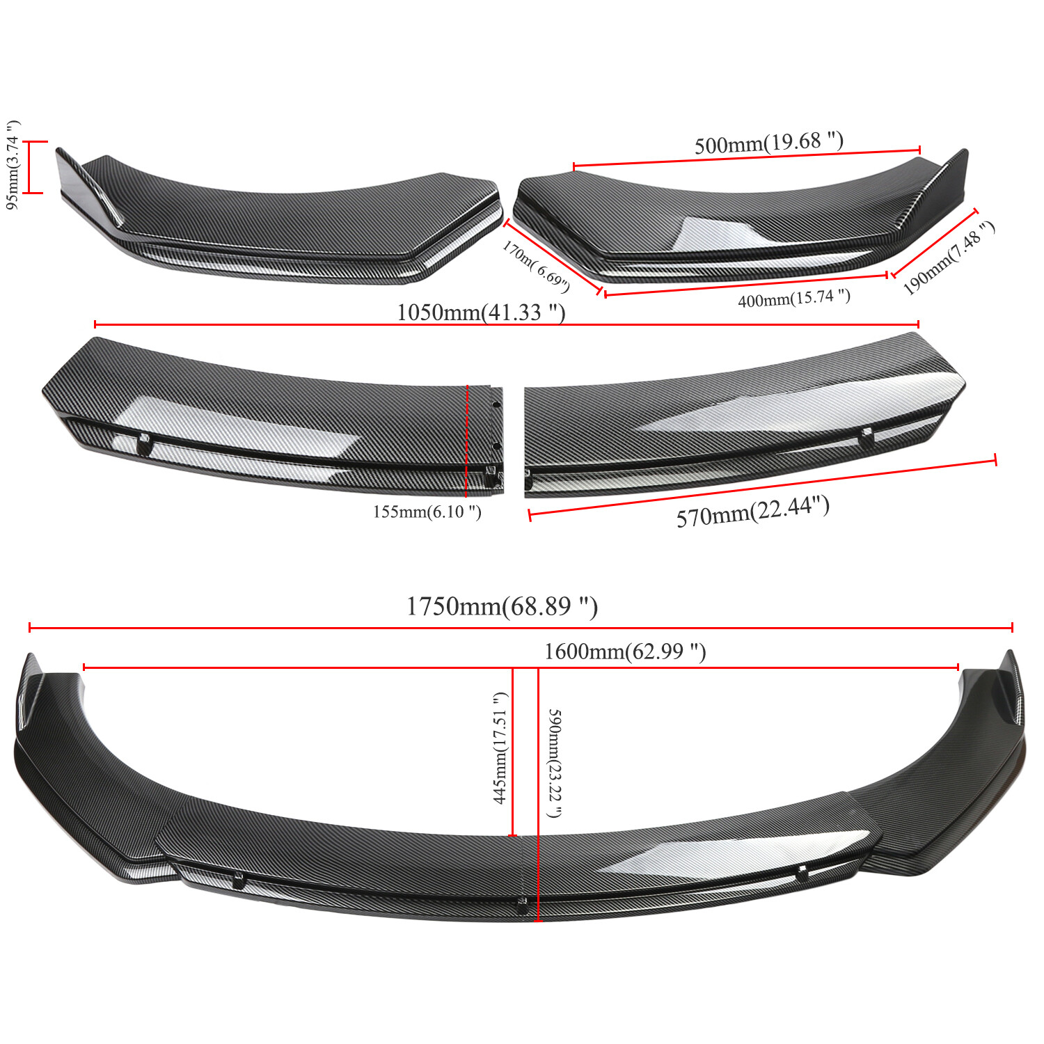 Front Bumper Lip Spoiler Splitter 4Pcs For Honda Accord Carbon Fiber Style