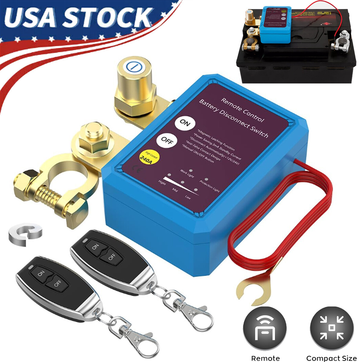 Remote Battery Disconnect Switch 12V 240A Battery Kill Switch for Auto RV ATV