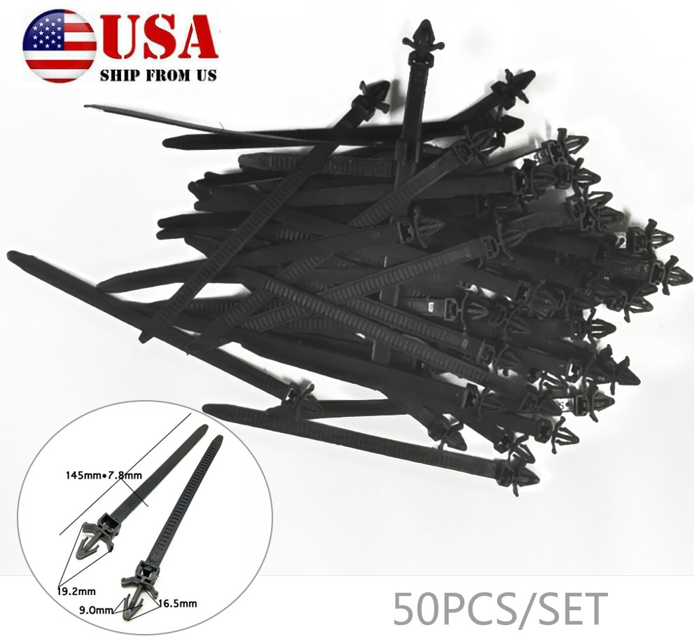 50 Pcs Car Nylon Fixed Wrap Strap Line Cable Wire Zip Tie Harness Fastener Clips