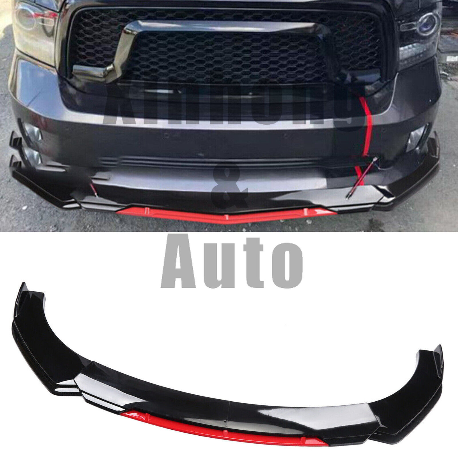 For Dodge Ram 1500 Front Bumper Lip Splitter Spoiler Body Kit Black+Red