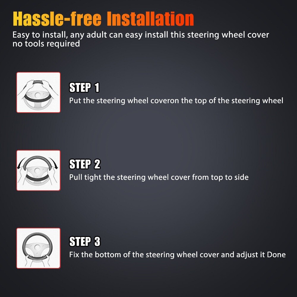 Black Leather Car Steering Wheel Cover Breathable Anti-slip Car Accessories