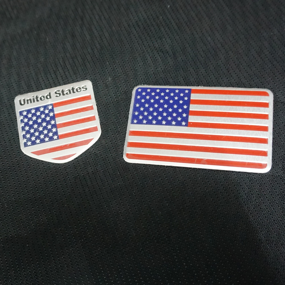 1x Small + 1x Big United States Flag Metal Badge Sticker Emblem Decal America 3D