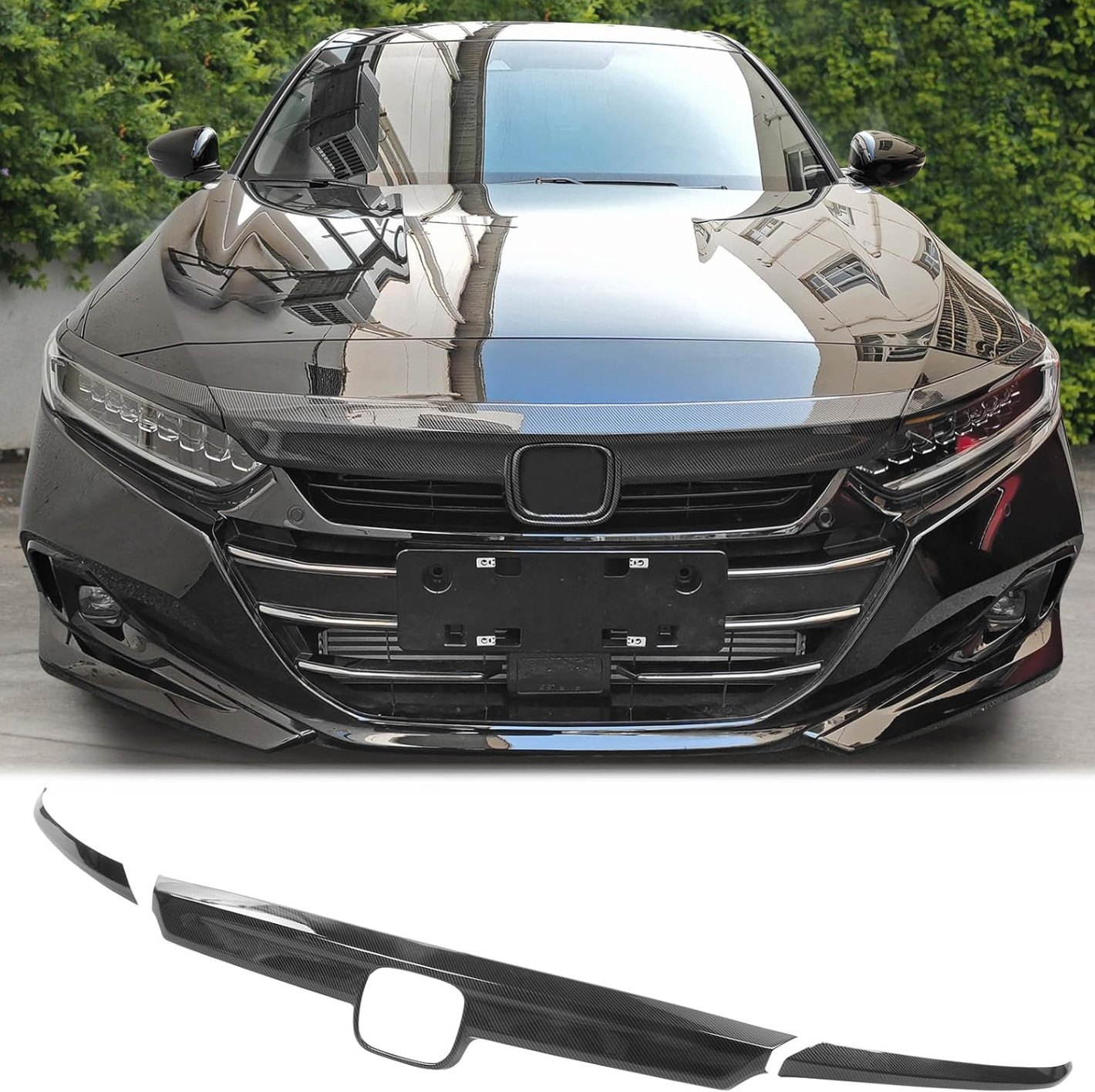 Front Hood Grille Eyelid Trim Cover For 21-22 Honda Accord Sedan 4-Door Carbon