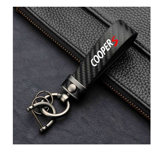 Carbon Fiber Leather Black Car Key Chain Keyring for Cooper S R53 R55 R56 F55