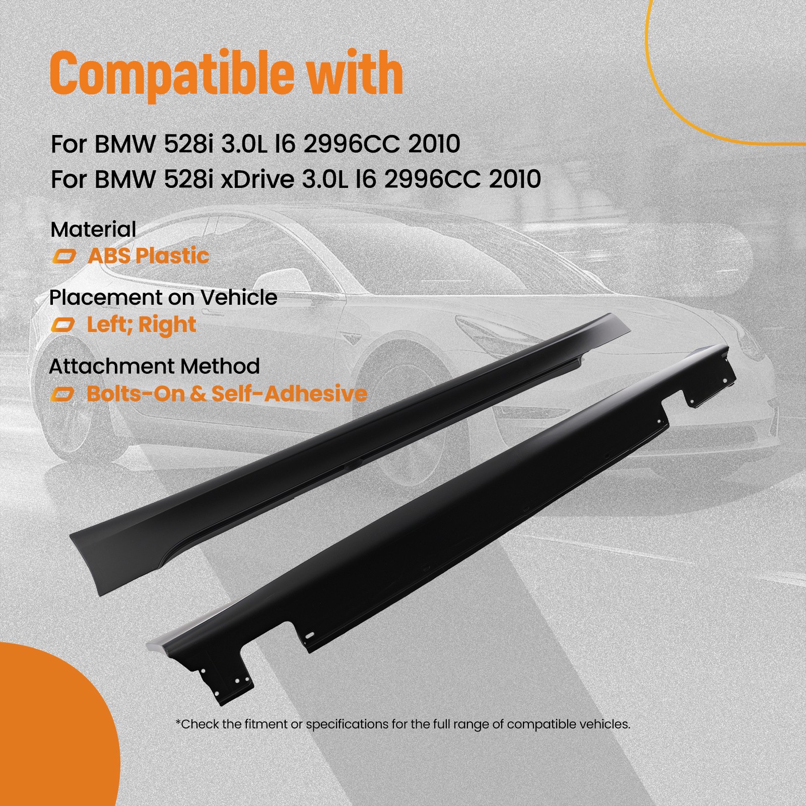 2pcs Set Side Skirt Extension for BMW E60 E61 5-Series 2004-2010 M5 Style PP