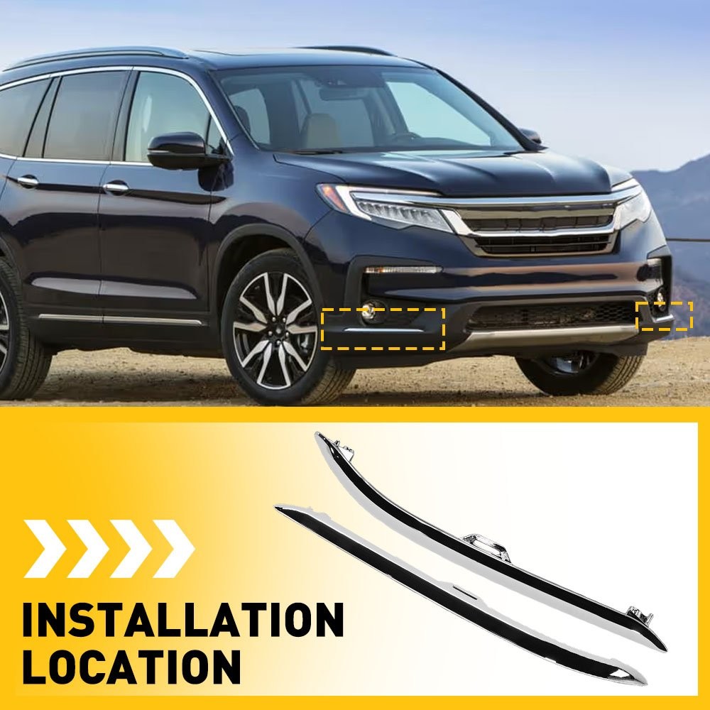 Front Bumper Cover Molding Trim For 19-2022 Honda Pilot Gloss Chrome Left Right