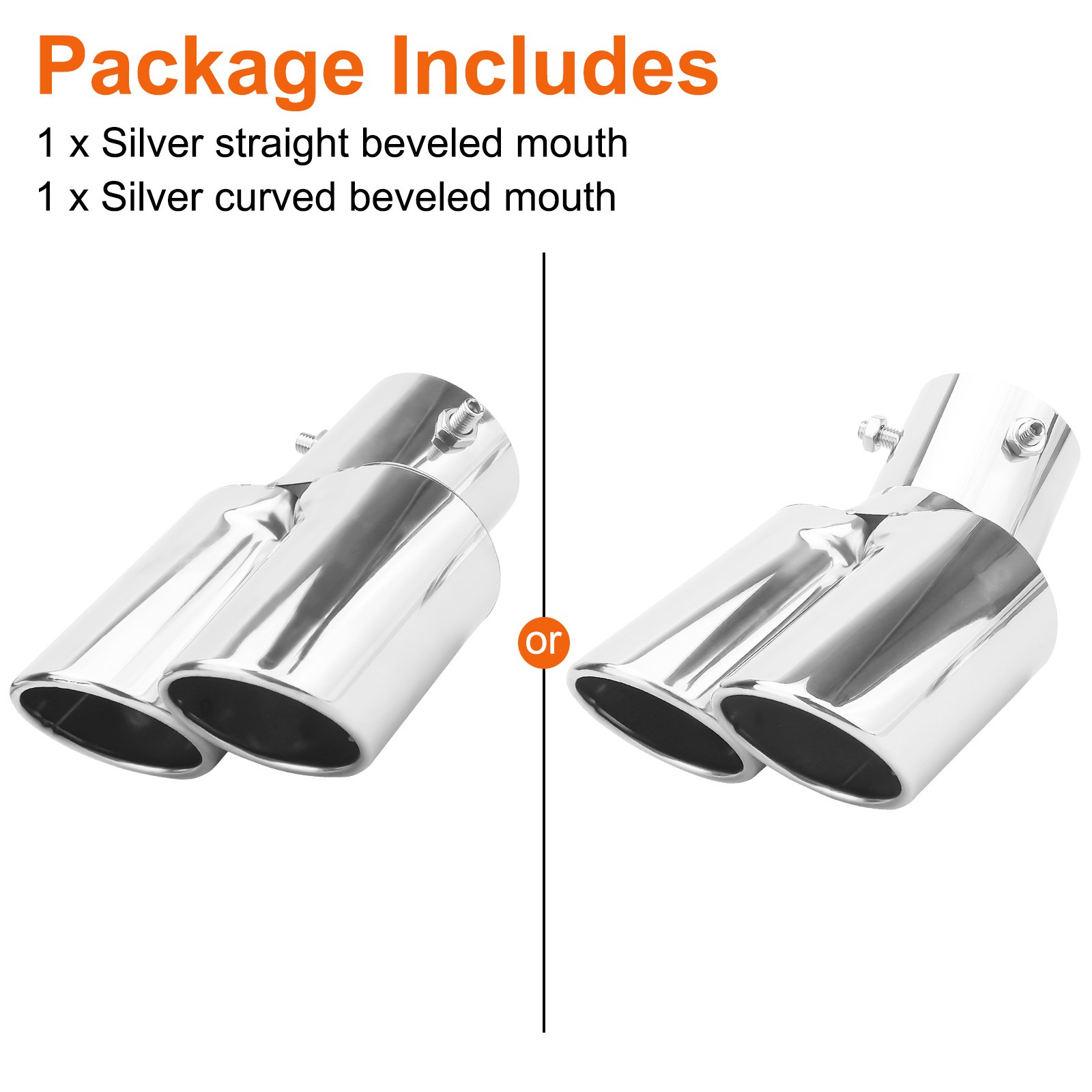 Dual Exhaust Tail Pipe 2.5″ Stainless Steel Muffler Tip Universal Car with Bolt