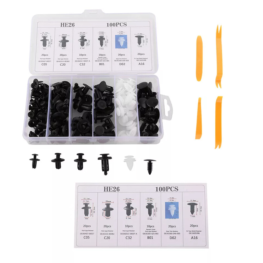 100Pcs/set +4 Tool Bumper Clips Auto Car Hole Rivets Fastener Fender Push Pin