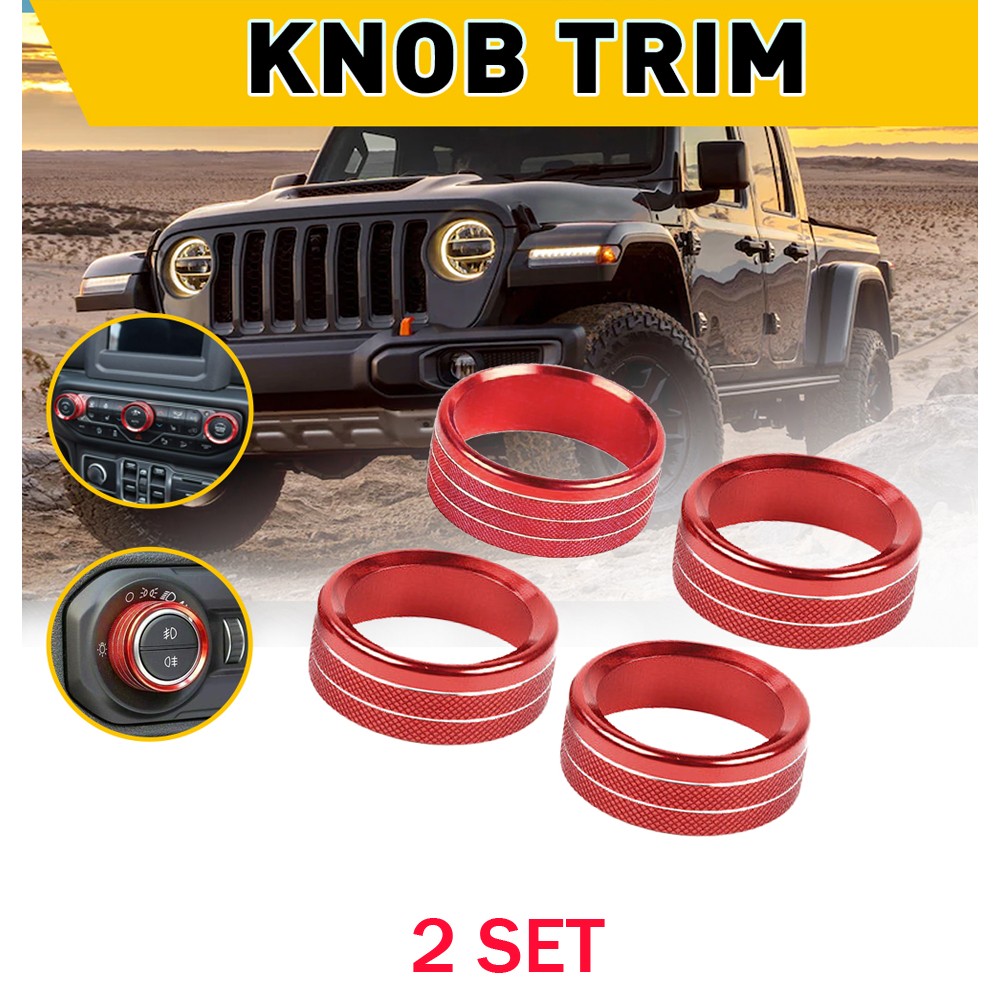 Red Air Conditioner+Headlight Switch Knob Ring Cover Trim 2SET for Jeep Wrangler