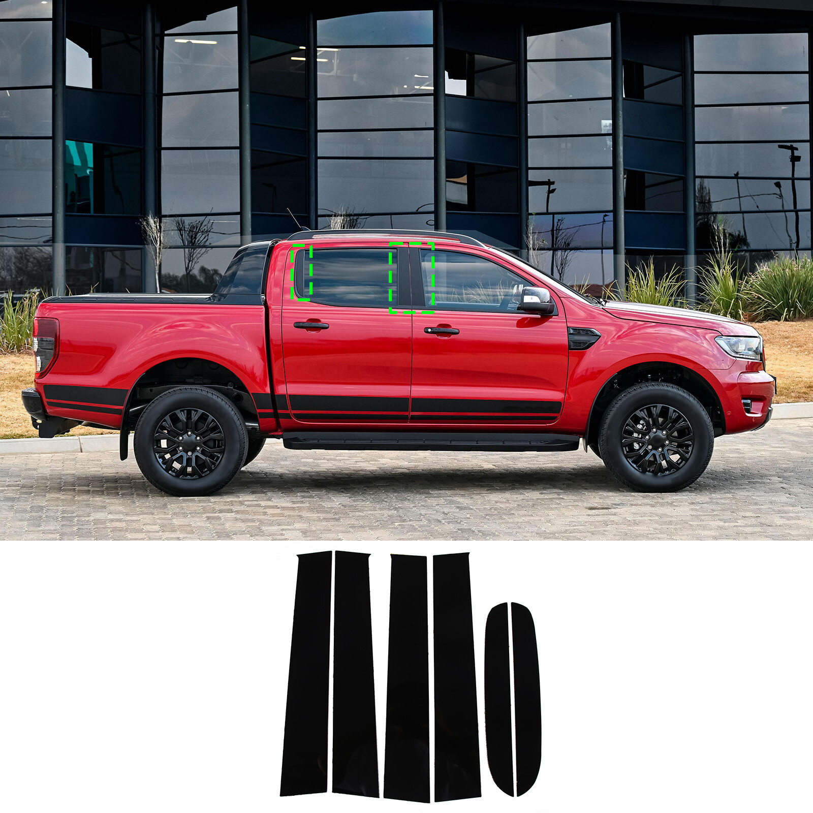 Black Center Pillar Middle Column Decorative Stickers For Ford Ranger 2015-2021
