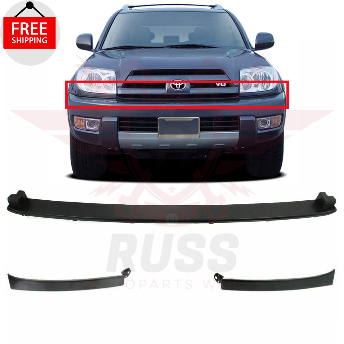 New Front Bumper Filler Left Right Headlight Molding 3pc Fits 2003-2005 4RUNNER