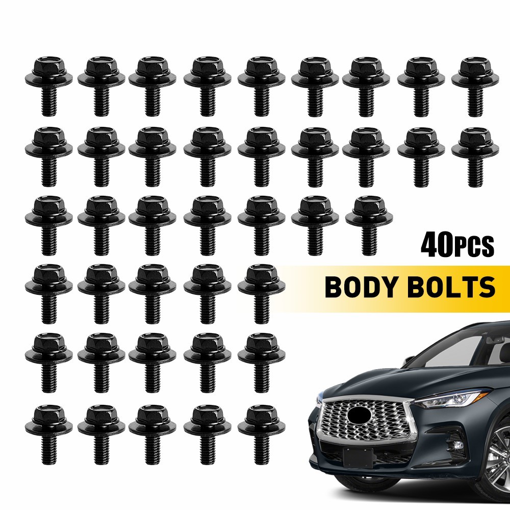 40X Car Body Bolts Screw Fastener Fender M6-1.0x 16mm Long-10mm Hex- 17mm Washer