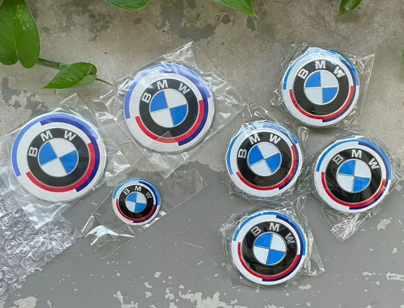 7Pcs BMW 50th Anniversary Emblem Centre Caps Badges Set 82mm 82mm 4x56mm 45mm M