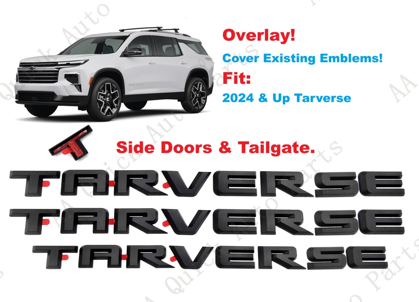 Overlay 3PCS Matte Black Doors Rear Traverse Emblems Letters 2024+ Traverse