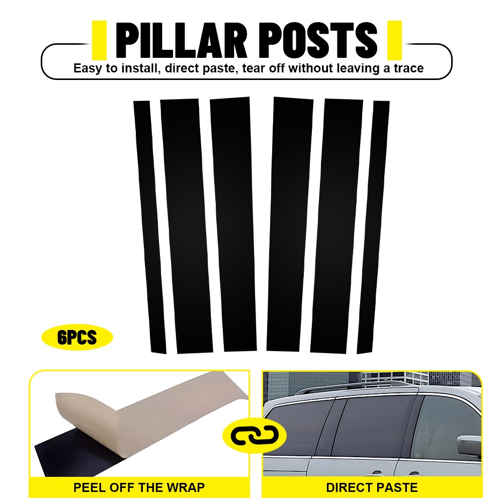 6Pcs Auto Door Trim Pillar Posts Gloss Black Cover For 2005-2010 Honda Odyssey