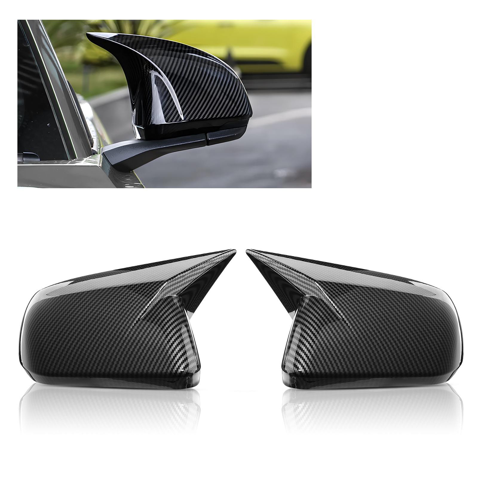 Carbon Fiber Rearview Mirror Covers Horn Style for Ford Mustang No Signal Light