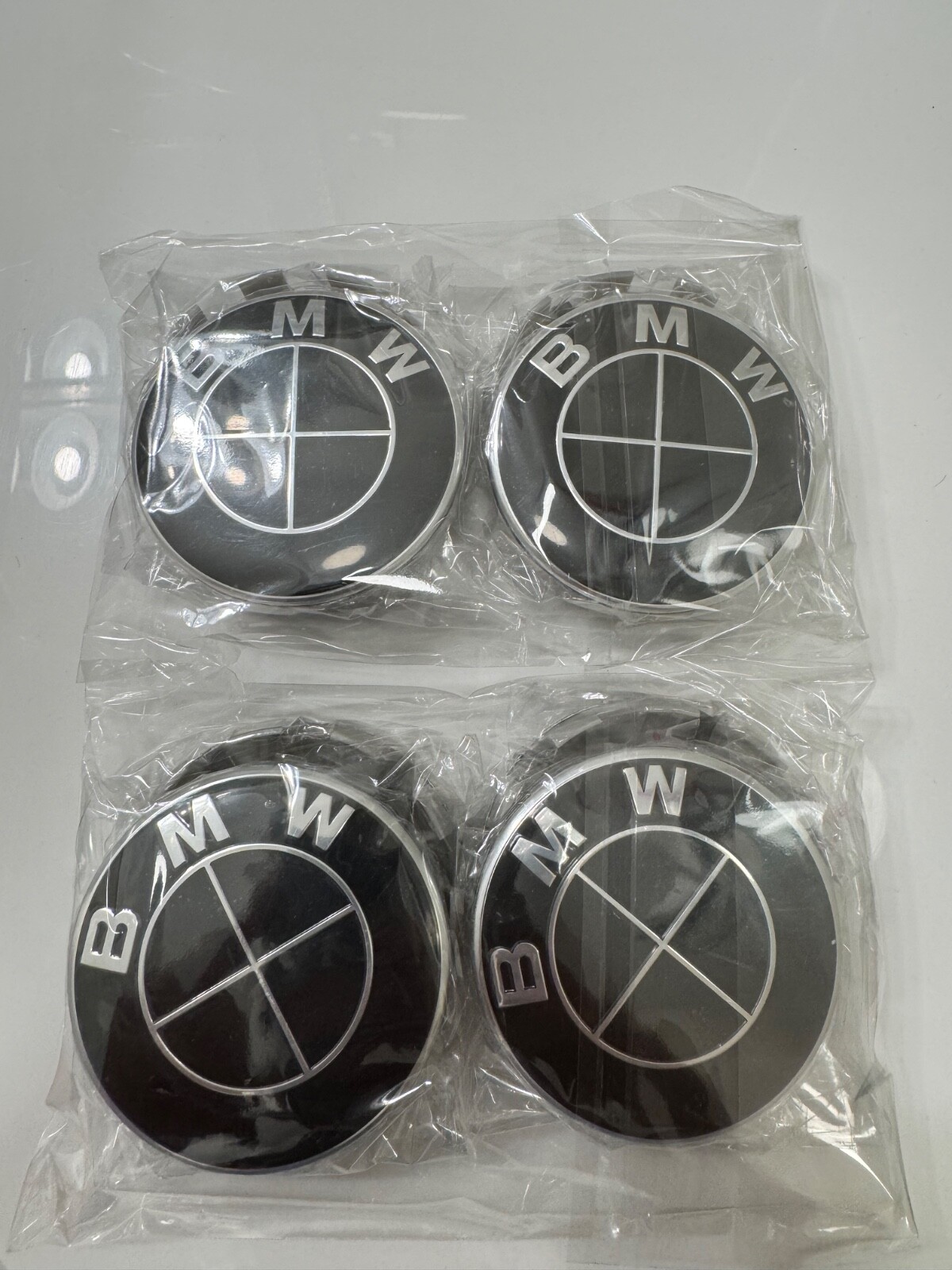 Set of 4 BMW Black White 50TH 68MM/56MM Wheel Center Caps Logo Badge Emblem