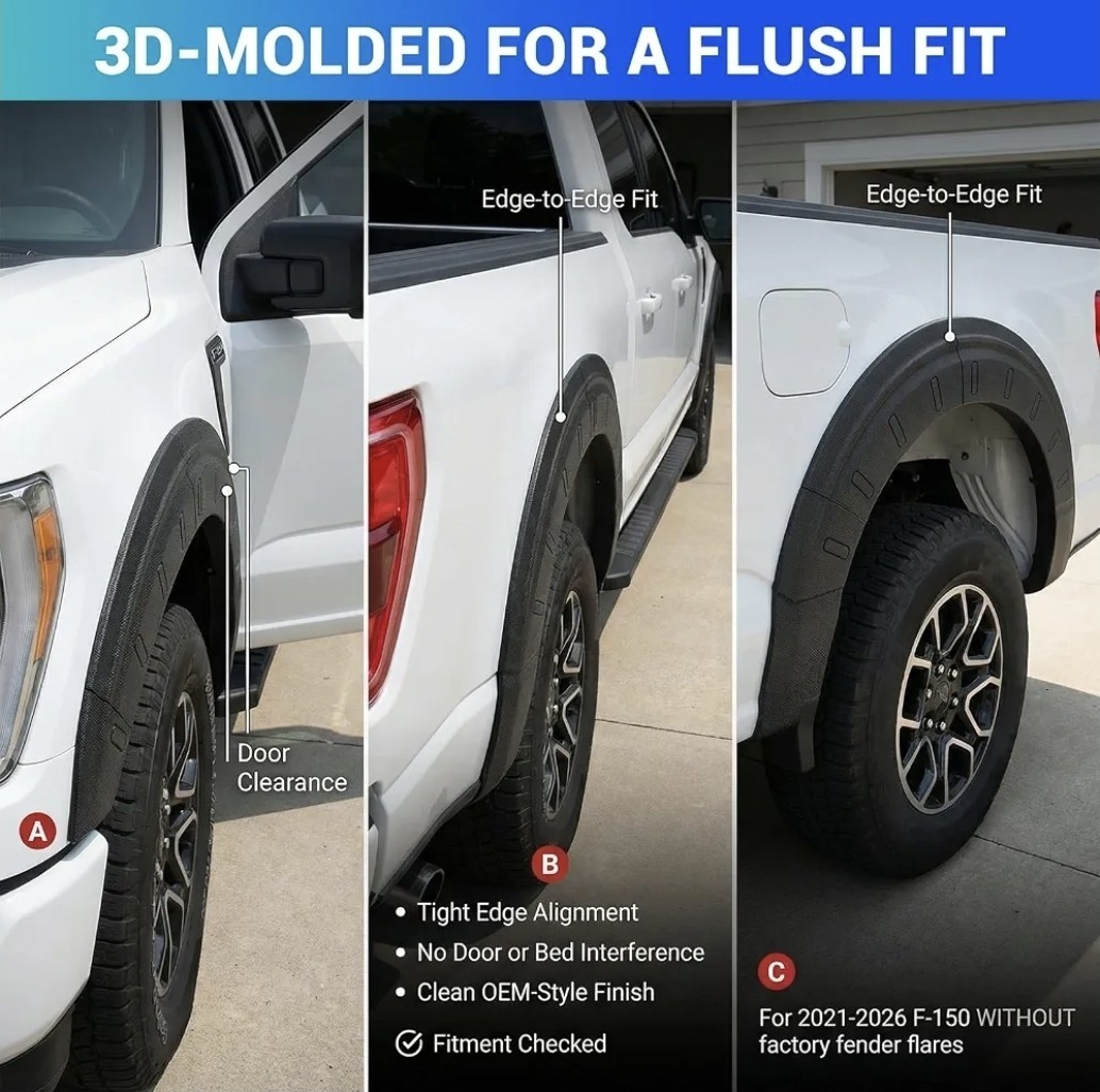 Fender Flare Protector Fits for 2021-2026 Ford F150 Wheel Arch Cover TPE Stickon