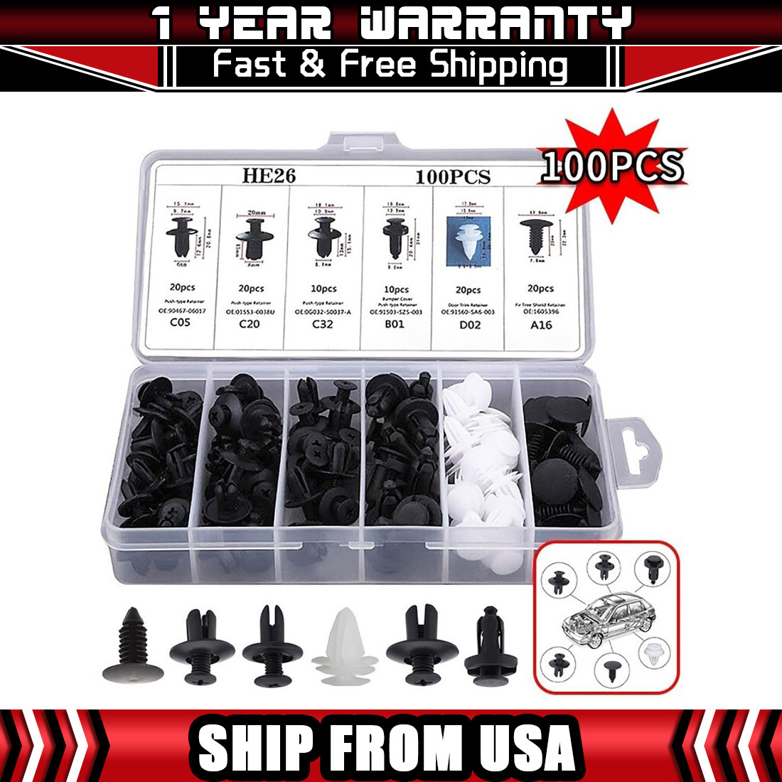 Fits Honda Bumper Fender Liner Push Type Retainer Clips car Fastener Pin Rivet