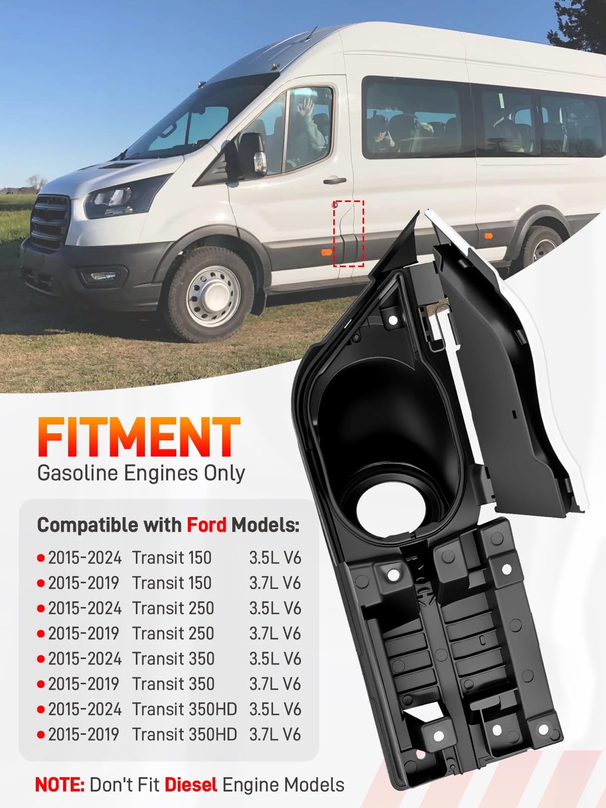 Fuel Filler Housing Door + Gas Cap Cover For Ford Transit 150 250 350 15-24