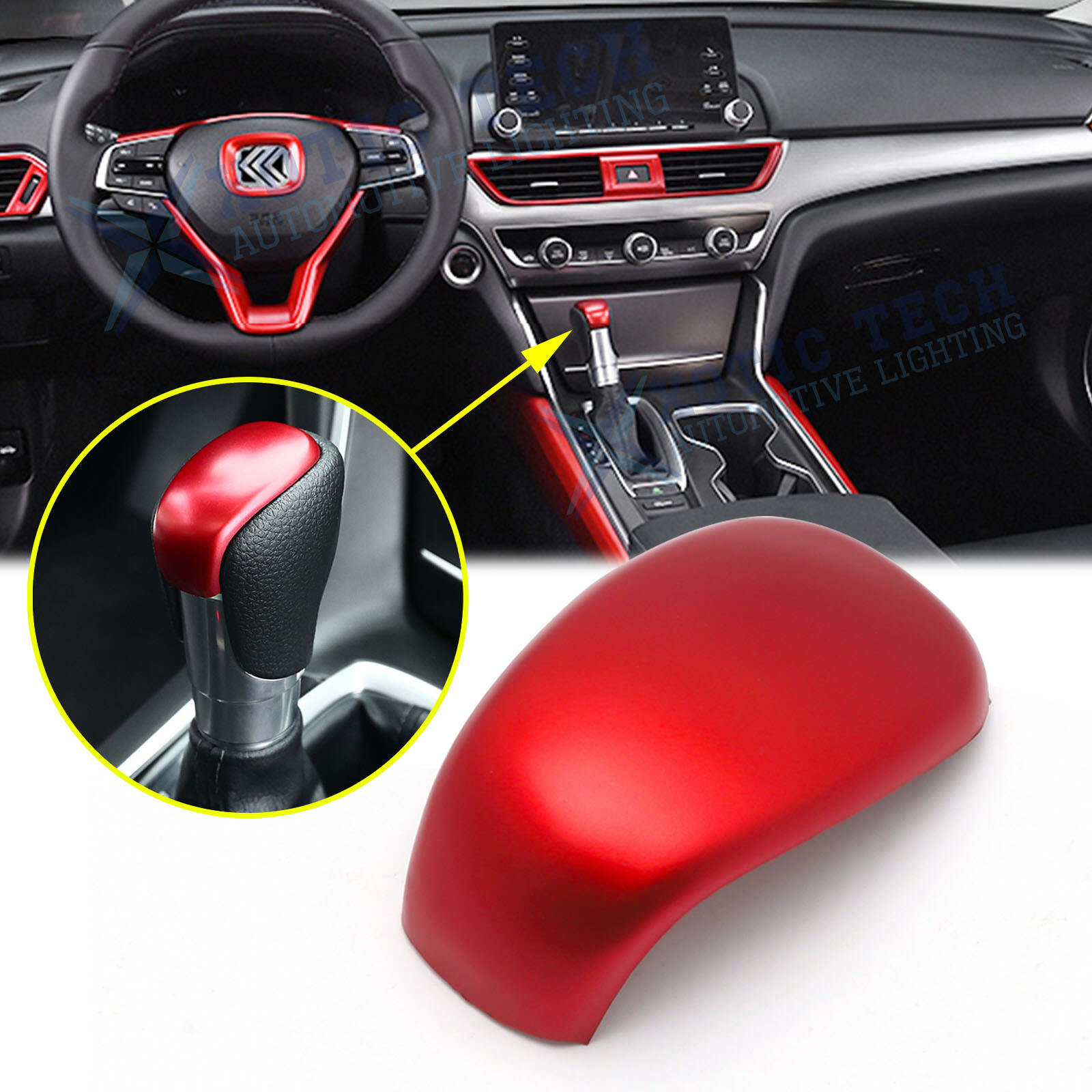 Sporty Red Gear Shift Lever Head Knob Cover Trim For Honda Accord 2018 2019-2023
