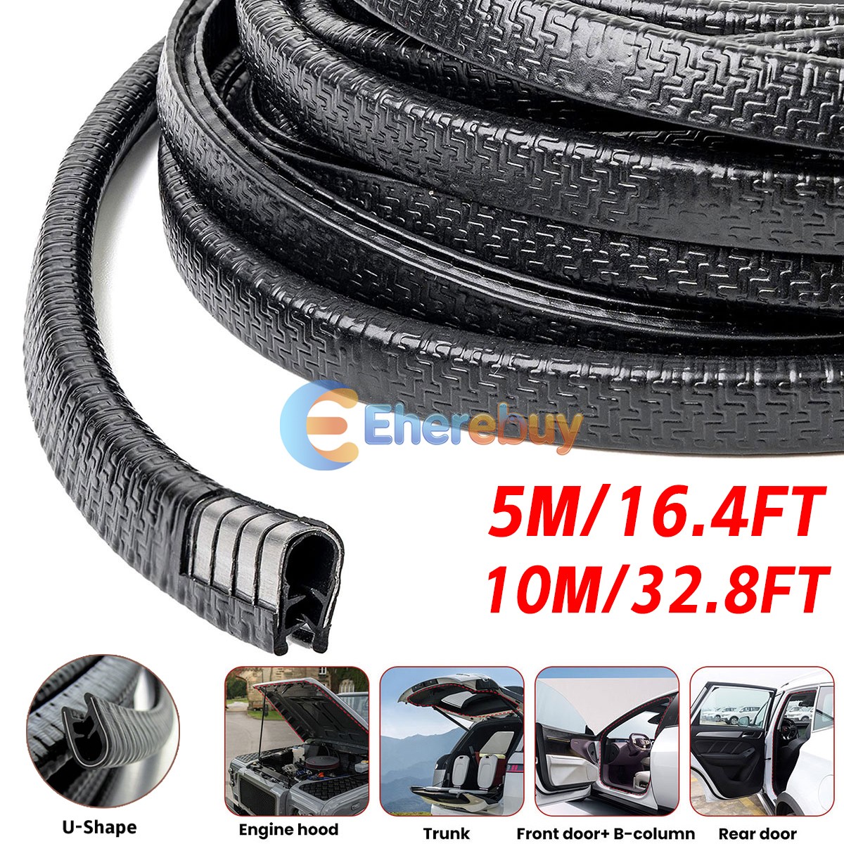 U-shaped Rubber Weather Seal Hollow Car Door Window Trim Edge Protector Strip