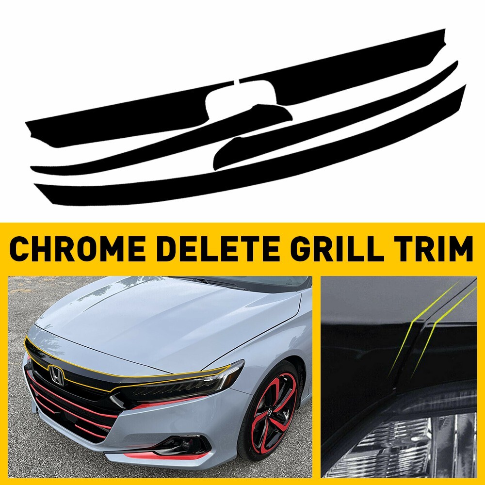 Chrome Delete Glossy Black Front Grille Grill Cover Trims for Honda Accord 21-22