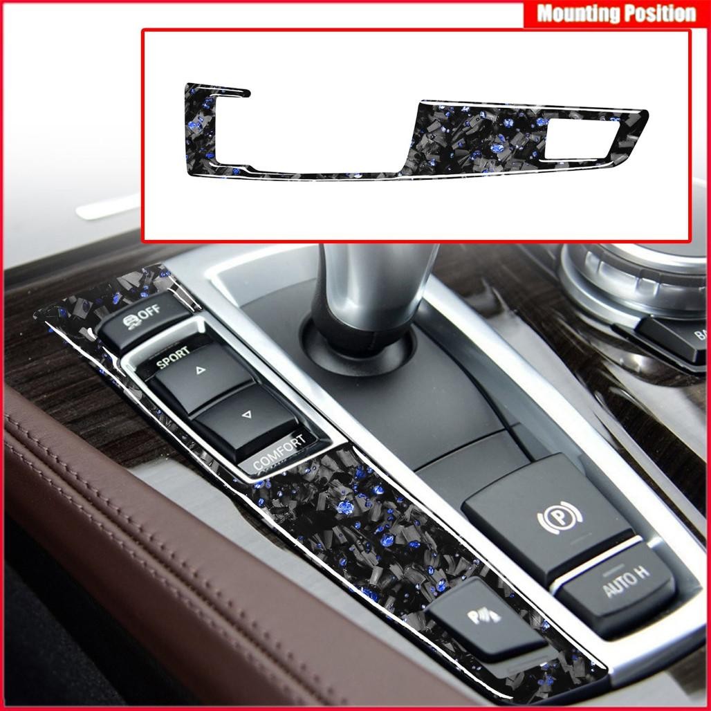 For BMW 5 F10 2011-2017 Forged Blue Gold Foil Carbon Fiber Gear Shift Panel Trim