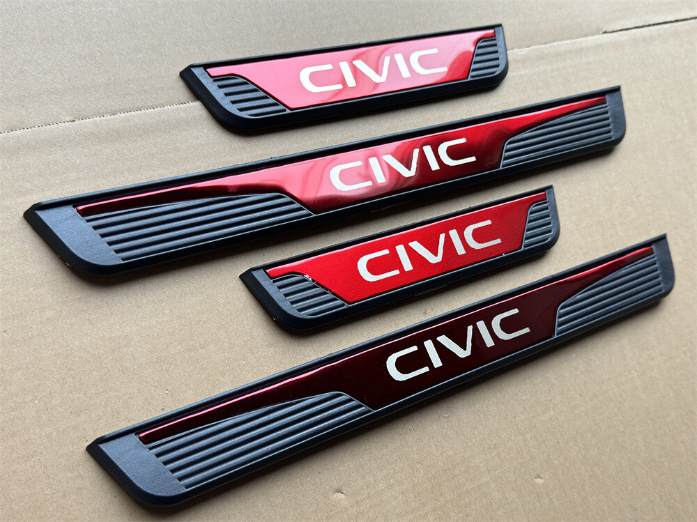 For Honda Civic Red Steel Accessories Door Sill Protector Scuff Plate Trims 4pcs