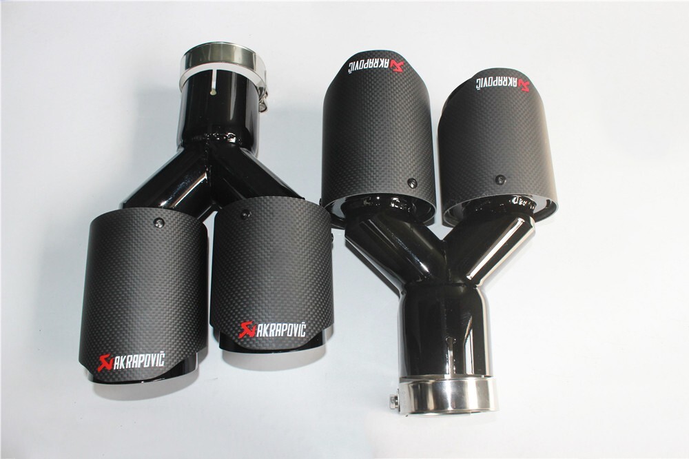2PCS: ID:2.5″ (63mm) OD:3.5″ (89mm) Akrapovic Carbon Fiber Exhaust Tip Dual Pipe